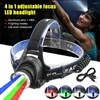 Lampes frontales LED quatre sources de lumière Focus phare étanche tête rechargeable pêche recherche camping