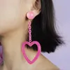 Dangle Earrings R118 Pink Acrylic Exaggerated Large Hollow Heart Chain Drop & Party Jewelry For Women