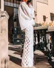 Pantaloni a due pezzi da donna, camicia casual in pizzo, moda primaverile ed estiva, set solidi per pendolari stile lungo bianco