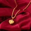 Hänghalsband umq Pure 24k Gold Color Necklace ClaVicle Chain for Women Love Heart Yellow Valentine S Day Fine Jewelry 231011