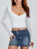 Dames T-shirts Dames Slim Fit Uitgaan Crop Tops Casual Patchwork Ronde hals Strak T-shirt met lange mouwen Basic Streetwear