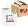 USA CA Warehouse 16oz Straight Clear Frosted Beer Can Glass Sublimation Tumbler med bambu lock och halm 4.23