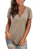 Women's T Shirts Womens Short Summer Sleeve V Neck Tops Criss Cross T-Shirts Casual Loose Cotton Tees