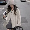 Abrigo artificial con textura de piel para mujer, chaqueta holgada con cuello en V y manga larga con un solo botón, abrigo cálido a prueba de viento para invierno