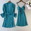 Kvinnors sömnkläder 2st Pajamas Set Women V-Neck 2023 Lace Kimono Sexig Nightshirts Flower Nightwear Robe Gown Sleep Sleep Sleep