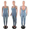 Kvinnors jumpsuits rompers Women Suspender Jumpsuit Spaghetti Strap Denim Jeans ärmlös backless blixtlås Sexig Dungarees ov239s