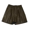 Women's Shorts Fashion PU Leather Casual High Waist Elastic A-line 2023 Korean Style Wide Leg