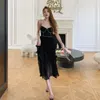 Self Portrait Chiffon Pleated Long Dress Cake Dress Sexy Strap Dress Black Bluess