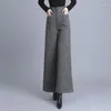 Pantalon en laine épais et chaud pour femme, couleur unie, jambes larges, taille haute, ample, T31, automne hiver 2023