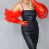 Guanti a cinque dita SMOKY GLOVES Pizzo Tulle Maglia velata 60 "150 cm Maniche lunghe a sbuffo Rosso scuro Borgogna 231010