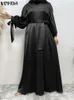 Casual jurken oversized vestidos VONDA elegante satijnen jurk dames lange mouw feest bruiloft herfst opstaande kraag losse effen maxi zonnejurk