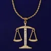 Balance Scales Pendant Full Cubic Zircon Iced Out Men's Hip Hop Rock Jewelry Gold Silver Color30s