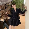 Casual Kleider Puff Sleeve Kleid Frauen Kerb Mode Design Solide Koreanische Stil Büro Dame Elegante Tunika Allgleiches Gemütliche Mini vestido