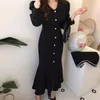 Abiti casual Stile francese Chic Elegante abito da donna Colletto rovesciato Sirena Vestido Manica lunga Primavera Autunno