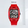 Wristwatches OBLVLO Original Black Men Automatic Mechanical Watch Sport Skeleton Luminous Wine Barrel Carbon Fiber Case Rubber Strap EM-ST