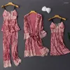 Hemkläder Lady Pyjamas Suit Nightyrobe Set Sexig sammet sömnkläder Intim underkläder 2023 Autumn Kimono klänning hemkläder nattklänning