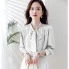 Vintage Şerit Yay İpek Bluz Kadın Tasarımcı Uzun Kollu Zarif Siyah Saten Bluzlar 2023 Ofis Lady Sonbahar Kış Basit Moda Katı Pist Üstleri Artı Boyut