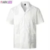 Chemise blanche du camp cubain Guayabera pour hommes, chemises boutonnées tissées brodées élégantes pour hommes, chemises de plage de style mexicain des Caraïbes 2XL 21213i