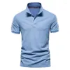 Men's Polos Summer Lapel Casual Daily T Shirt Fashion Solid Color Cotton V-neck Short-sleeved T-shirt 9 Colors