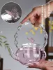Hot Koop Hoge Borosilicaatglas Twist Patroon Roze Beam Ketel Kokend Vlinder Ketel Verdikte Glazen Theepot Thee Set 700 ml