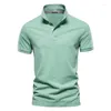 Men's Polos Summer Lapel Casual Daily T Shirt Fashion Solid Color Cotton V-neck Short-sleeved T-shirt 9 Colors
