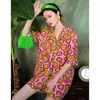 Accueil Vêtements 2023 Printemps Femmes Imprimé Géométrique Fruits Pyjamas Ensemble Vêtements De Nuit Pour Femmes Vibrant 2 Pièces À Manches Courtes