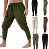 Herenbroeken Viking Piraat Cosplay Volwassen man Middeleeuws kostuum Lace-Up Bandage Larp Capribroek Vintage geweven katoen Jogger229a