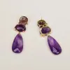 Dangle Earrings Natural Purple Amethyst Gems Quartz CZ Gold Plated Luxury Classic Teardrop Wedding Jewelry Gifts