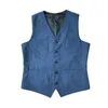 Mäns västar kostym Vest Blue Single Breasted Woolen Blended Mens Denim Jeans Waistcoat Jacket Slim Fit Casual Formal Business 231011