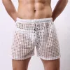 섹시한 남자 메쉬 복서 반바지 속옷 게이 중공 출력 홀 남성 슬림 시시 팬티 파우치 남성 복서 반바지를 통해 볼 수 있습니다.