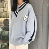 Pulls pour femmes Kawaii Bear Blue Pull Femmes Coréenne Mode Mignon Jumper Femelle Oversize Hiver Patchwork Pull Tricots