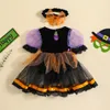 FOCUSNORM Halloween bébé filles princesse barboteuse robe volants maille manches bouffantes Tulle Patchwork Tutu combinaisons avec bandeau 231010