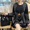Women's Sweaters Casual Geometric Fashion Bright Silk Autumn Winter Long Sleeve Female Clothing Round Neck Korean Midi Knitted Jumpers