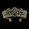 European Drop Green Red Crystal Tiaras Vintage Gold Rhinestone Pageant Crowns With Comb Barock Wedding Hair Accessories257G