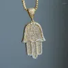 Haute qualité hip hop bling boîte chaîne 24 femmes hommes couple or argent couleur glacé Hamsa main pendentif collier avec cz1241m