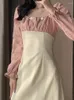 Повседневные платья со вставками, женские осенние милые нежные универсальные универсальные платья трапециевидной формы в корейском стиле для зрелых женщин, модная облегающая одежда с высокой талией Mujer