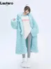 Pele feminina pele sintética Lautaro inverno longo oversized casual grosso quente azul grosso quente fuzzy fofo casaco de pele sintética feminino com capuz zíper moda 231010