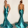 Aftonklänningar backless prom party klänning satin formell anpassad plus storlek ny dragkedja snörning sjöjungfru ärmlös v-hals