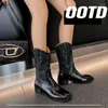 Bottes 2023 automne femmes mi-mollet cuir naturel 22-25cm peau de vache peau de porc moderne couleur mixte bout carré occidental