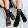 Kadın Çorap Saf Seksi Dantel Çiçek Çiçek Siyah Şeffaf Kısa Pamuk Çorap Elastik Elastik Retro Sevimli Kadın Lolita Elbise Ekibi