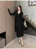 Casual Kleider Vintage Koreanische Weiß Elegante Taste Lange Für Frauen Schwarz Party Hülse V-ausschnitt Strick Kleid Mode Damen Herbst 2023