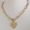 Pendant Necklaces Gold HEART charm neckace Micro pave Link chain screw clasp Carabiner gold heart charm G230206283Z