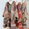 Knitted Shawl For Women Capes Boho Ponchos Tops Long Sleeve Tassel Cardigan Sweater Plaid Oversized