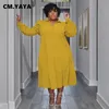 Plus size vestidos cm.yaya plus size vintage feminino manga longa turn-down colarinho manga longa grande balanço solto camisa blusa maxi vestido longo outono 231011