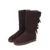 Australia Overknee-Stiefel für Damen, klassischer kniehoher Stiefel, Winter-Schneestiefel aus australischem Fell, schwarz, kastanienrosa, Plateaustiefel mit Schleifen