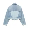 سترات نسائية Traf Blue Denim Jacket Women Bomber Bomber Jacket Woman Long Sleeve Sedize Exclues للنساء قطع الشارع Cut Out Out Out Woman 231010