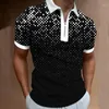 Polos pour hommes revers Simple Polo décontracté 2023 Plaid dégradé 3D motif imprimé fermeture éclair haut à manches courtes vêtements