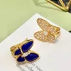 Dos Boucles D'oreilles Marque Plaqué Or 18 Carats Femmes Bleu Lapis Papillon Bijoux De Mariage Cadeaux Ensemble De Luxe 925 Argent Boucle D'oreille Collier Brace251w