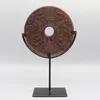 Fortune Stone Disc with Base, Fortune Stone Carving, Table Accessory, Home Decoration