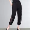 Pantaloni da donna Y2K Vestiti Estate Sexy Sheer Mesh Patchwork Diamanti Harem Coreano Elegante Nero Sottile Pantaloni di seta del ghiaccio Pantalones